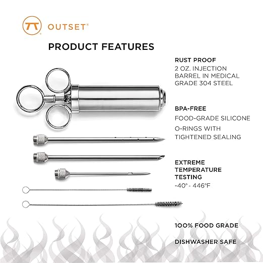 Outset 76456 Stainless Steel Meat Injector, 6-piece, Set