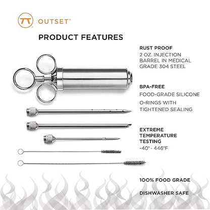 Outset 76456 Stainless Steel Meat Injector, 6-piece, Set