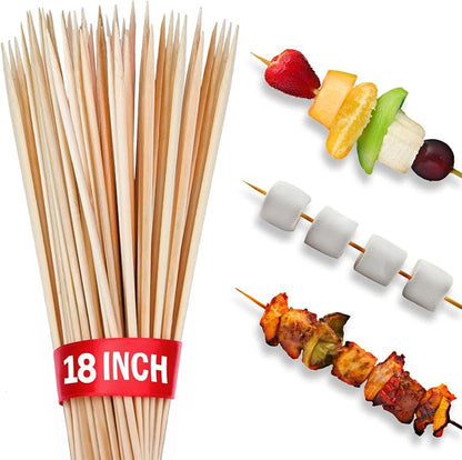 100pcs 18" long Bamboo Skewers Sticks for BBQ Kabob Grilling Barbecue Marshmallow Roasting Stick 4mm Thick Wooden Skewer Smore Sticks Craft (18 inch)