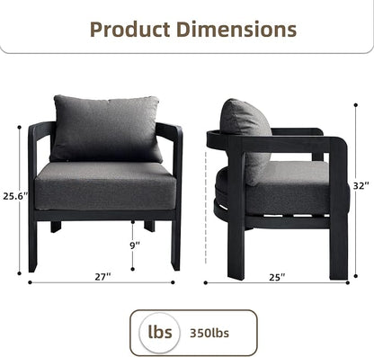 Outdoor Furniture Set, 2Pcs Patio Armchairs, Metal Modern Outside Furniture with 6'' Thick Cushions, Outdoor Conversation Set Balcony Chairs for Backyard, Porch,Deck, Black&Grey