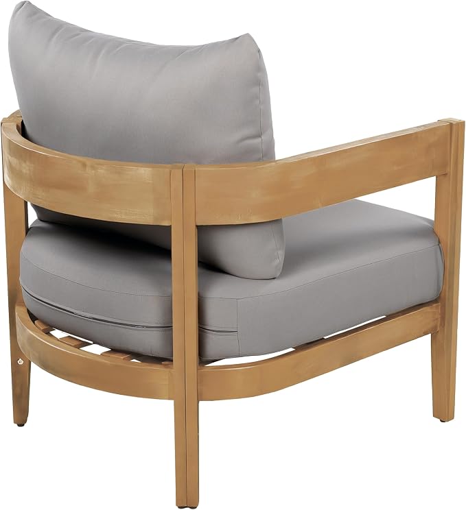 Christopher Knight Home Nadine Acacia Wood Club Chairs Set of 2, Outdoor Accent Chair, Tub Shape Design Armchair, Comfort Cushion Seating, Slat Open Back Reading Sofa for Balcony Garden, Teak+Gray
