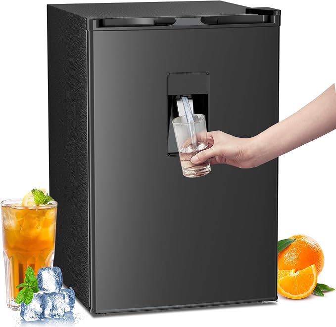 Electactic Compact Refrigerator 4.4 cu.ft mini fridge with Water Dispenser, Single Door Refrigerator with Adjustable Temperature Settings, Low noise, for Bedroom, Office, Dorm Black