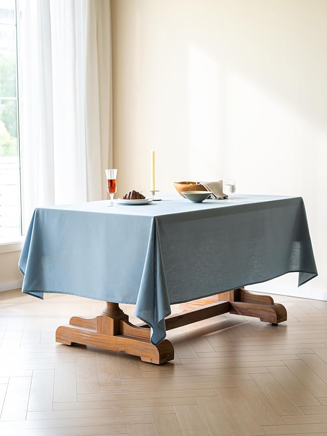 Blue Linen Table Cloths for Rectangle Tables Farmhouse Neutral Tablecloth Rectangular Kitchen Decoration Dining Table Cover Washable 60x102