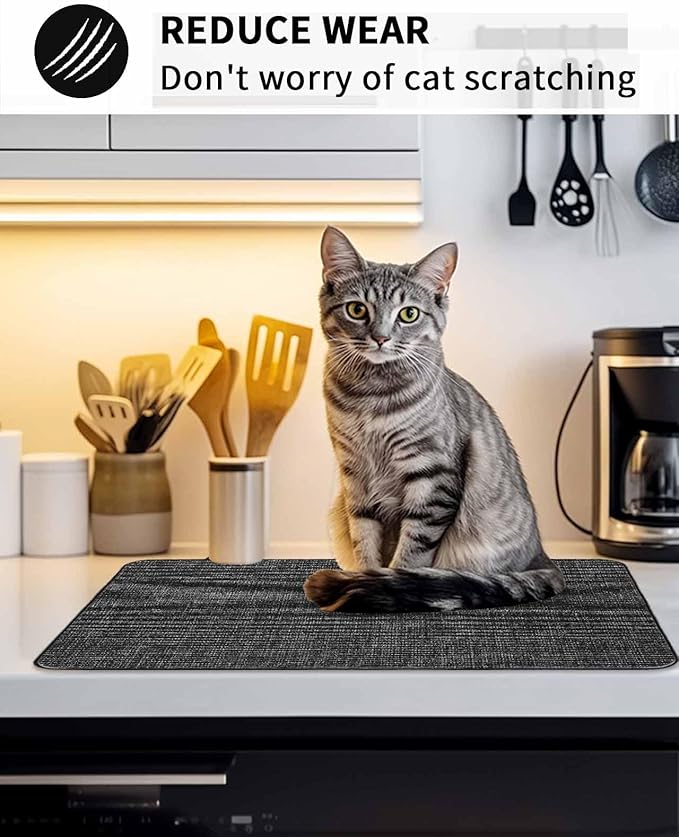 Stove Top Covers for Electric Stove 31x24 Inches, Vintage Black Solid Color HeatResistant Glass Cooktop Protector, Farmhouse Retro Linen Texture Ceramic Stovetop Countertop Covers Mat, Oven Cover
