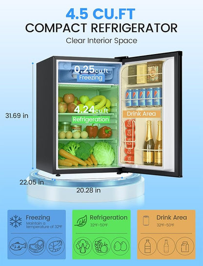 COWSAR 3.1 Cu.ft Mini Fridge, Compact Dorm Size Refrigerator with Reversible Single Door, Adjustable Thermostat, Energy Saving, Commercial Small Fridge for Bedroom Apartment Office, Black