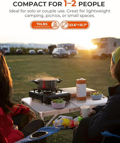 Sportneer Camping Table: Adjustable Height Small Folding Table 23.6" L x 15.7" W 2 Height with Mesh Layer - Compact & Portable Camping Essentials for Outdoor Camp Garden Picnic BBQ Dining Cooking