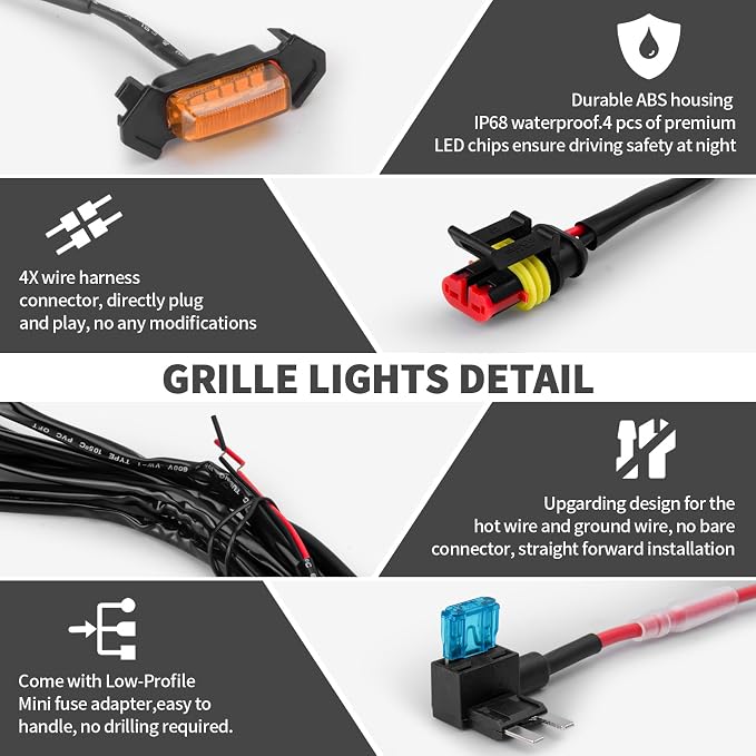 Grille Lights with Fuse for Toyota Tacoma TRD PRO Front Grille 2016 2017 2018 2019 2020 2021 2022 2023 (4PCS, Amber Yellow)