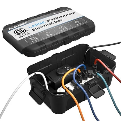 Flemoon Large Outdoor Electrical Box (12.5 x 8.5 x 5 inch), IP54 Waterproof Extension Cord Cover Weatherproof, Protect Outlet, Plug, Socket, Timer, Power Strip, Holiday Light Decoration, Black