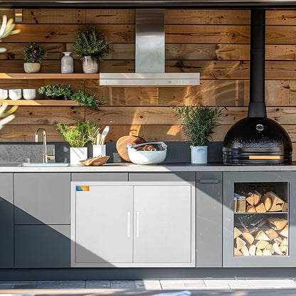 Treshin Outdoor Kitchen Door 28" W x 21" H, Double BBQ Access Doors | Stainless Steel Door with Magnetic Closure & Hooks, Flush Mount for Grill Island, Outdoor Kitchens, BBQ Station
