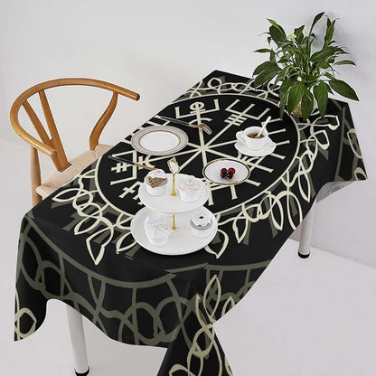 Vintage Viking Pattern Tablecloth, Viking Ancient Runic Scandinavian Celtic Seasonal Table Cloth Waterproof Wipeable Table Cover for Picnic Holiday Party Kitchen Dining 60x120