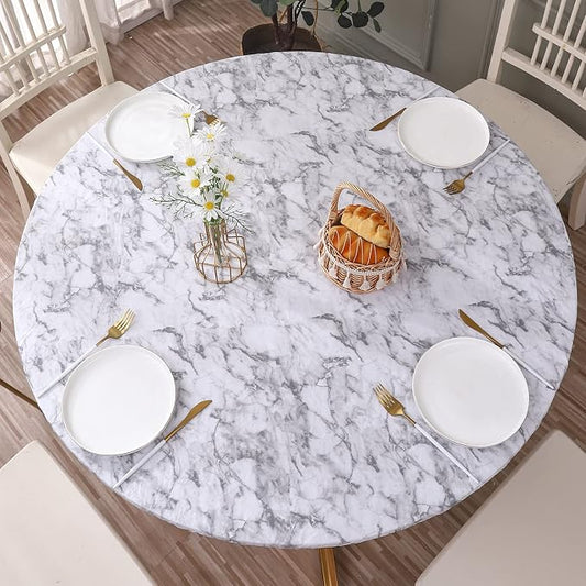 Walrus Round Vinyl Fitted Tablecloth with Flannel Backing Elastic Edge Design Table Cover Waterproof Oil-Proof PVC Table Cloth Stain-Resistant Best for 37"-44" Round