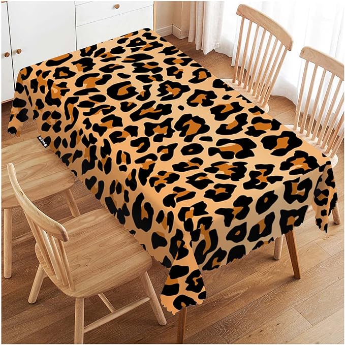 Swono Leopard Table Cloth Rectangle Animal Cheetah Skin Orange Black 52"X70" Tablecloth for Dining Table Buffet Parties Patio and Camping