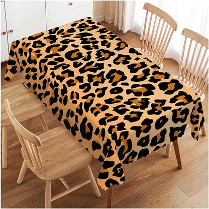 Swono Leopard Table Cloth Rectangle Animal Cheetah Skin Orange Black 52"X70" Tablecloth for Dining Table Buffet Parties Patio and Camping