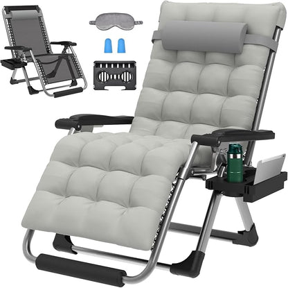 ZENPETIO 29In XL Zero Gravity Chair, 440LBS with Cushion | Anti Gravity Recliner Lounge Chair with Aluminum Alloy Lock & Footrest, 90-170° Adjustable, for Lawn Patio Indoor Outdoor