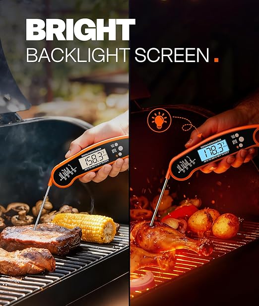 Meat Thermometer Digital – Instant Read Food Thermometer for Grilling, BBQ, Air Fryer, Smoker, Candy Making with Foldable Probe, Kitchen Gadgets, BBQ Essentials, Gift for Dad, Men, Orange