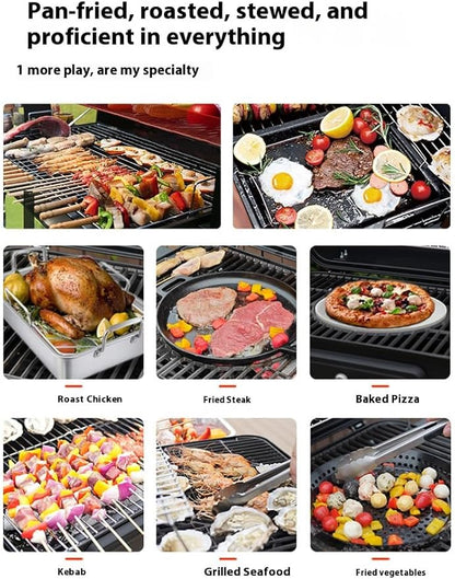 Charcoal Grill with Two Side Tables, Heavy Duty Steel BBQ Grill for Outdoor Picnics, Backyard Patios and Parties
