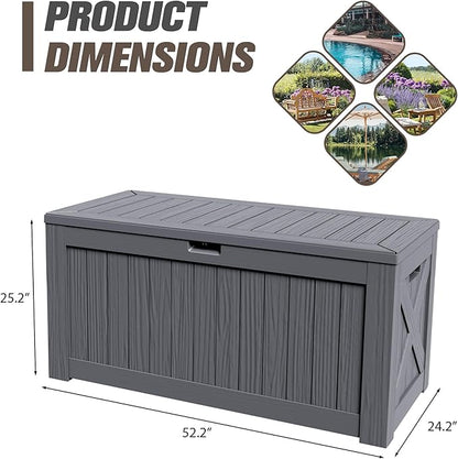JUMMICO 120 Gallon Resin Deck Box, Large Outdoor Storage Box Waterproof & Lockable for Garden, Patio, Pools (Gray)