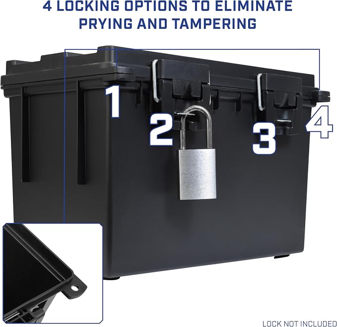 Sheffield XL Ammo Box Made in USA, Stackable Lockable Ammo Storage Box | 4 Pack Lockable Storage Box, Water and Dust Resistant Dry Box, Secures Hunting Gear, Gun Accessories, Supplies, and Bullets