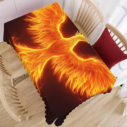 Fire Bird Decorative Table Cover for Kitchen, Fantasy Fire Phoenix Bird Oblong Tablecloth Dining Table Cloth Tabletop Tablecloths for BBQ Picnic Coffee 52"X70", 4-6 Seats