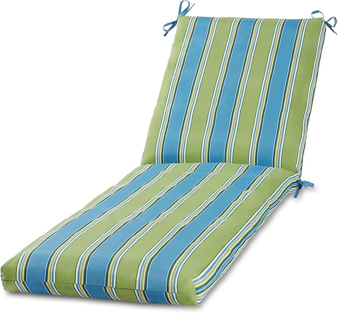Modern Outdoor Chaise Lounge Cushion with Ties – Durable Polyester Fabric, Channel-Filled Polyfiber Insert, Removable Zippered Cover, Cayman Stripe