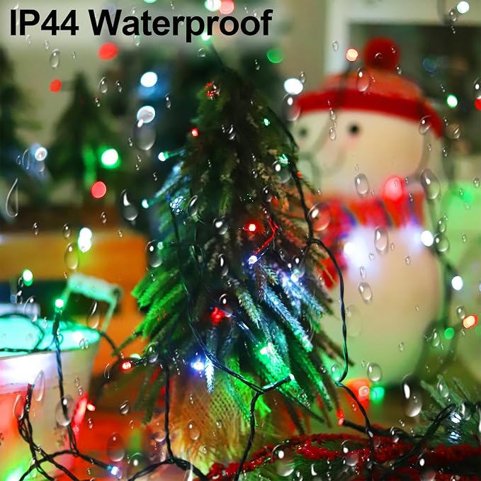 Solar Christmas String Lights, Red White Green 200Led, Outdoor | 2 Pack Total 400Led 144Ft 8 Mode, IP44 Waterproof Outside Fairy Lights for Tree, Garden, Patio, Lawn, Party, Yard Decorations