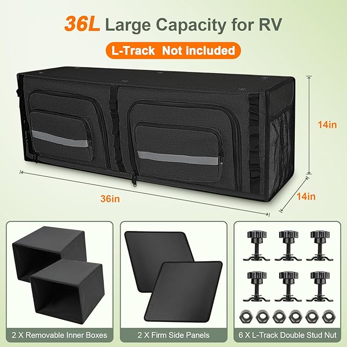 36" RV Overhead Soft-Sided Storage Cabinet, RV Organizer Storage Cabinet Compatible with Mercedes-Benz Sprinter, Ford Transit & RAM Promaster Vans, Black