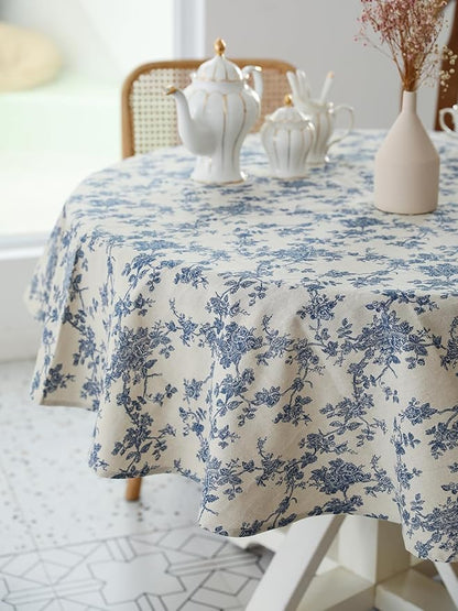YiHomer Pastoral Round Tablecloth - 48 Inch Dia. Table Cloth - Washable Table Cover with Dust-Proof Wrinkle Resistant for Restaurant, Picnic, Indoor and Outdoor Dining, Floral (Dark Blue)
