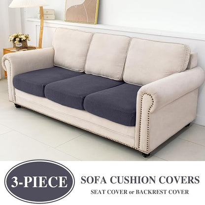 LA MEACK Couch Cushion Covers Seat Cushion Cover Stretch Couch Cover Separate Sectional Sofa Slipcovers Furniture Protector(3 Pieces for Seat or Sofa Backrest, Dark Grey)