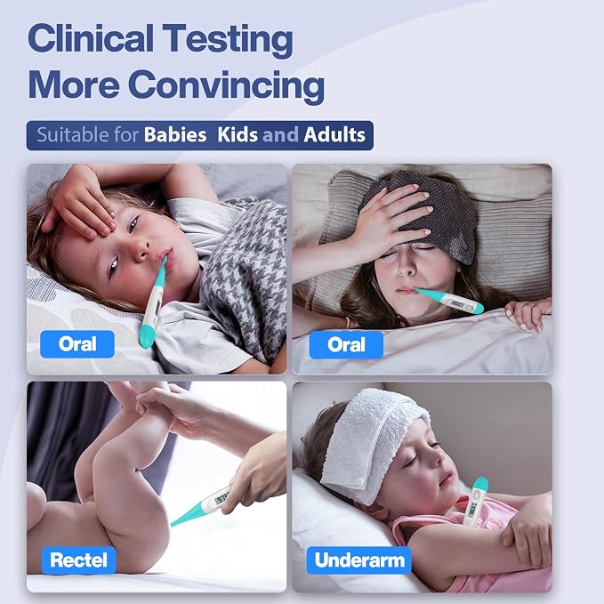 Boncare 10 Seconds Oral Thermometer for Adults and Kids, Blue Green | Accurate & Safe, Rectal Digital Thermometer for Baby, Fever Alarm