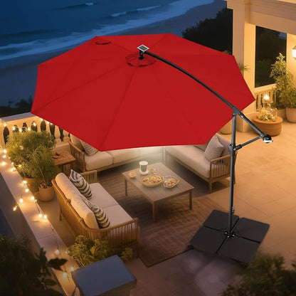 10 ft Solar Patio Umbrella Cantilever with Centre Light, Red | 40 LED Lights, UV Protection, Large Offset Patio Umbrella Outdoor for Garden, Deck, Backyard, Pool, Porch, Provides Shade