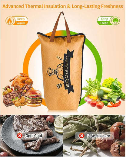 2 Pack BBQ Blanket for Resting Meat,Reusable Reat Insulated Resting Bag for Large Brisket/Pork Shoulders/Turkeys,Wide Mouth Design,Perfect for Grilling&Smoking,Durable&Washable(21in&18in) (2 Pack)
