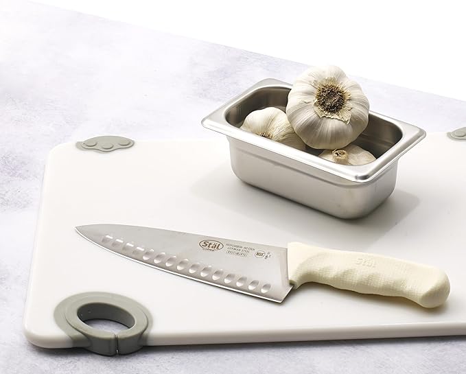 Winco 8" White Hollow Ground Chef's Knife | Razor sharp blade, NSF listed, Restaurant service, Great for Meat Prep, Vegetable Prep, Bread Service and Kitchen Prep