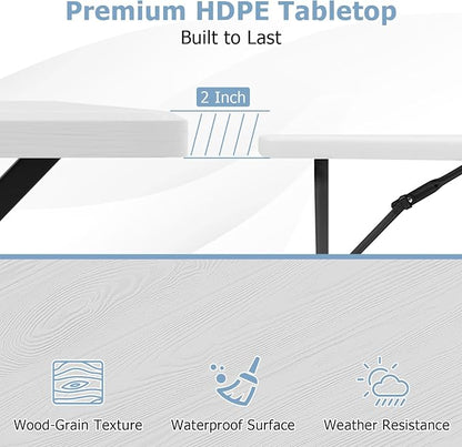 GYMAX Picnic Table, Picnic Bench Easy to Assemble w/All Weather Wood Grain Tabletop & Metal Frame, Picnic Tables for Outdoors Camping Backyard Deck Patio Poolside Dining Party