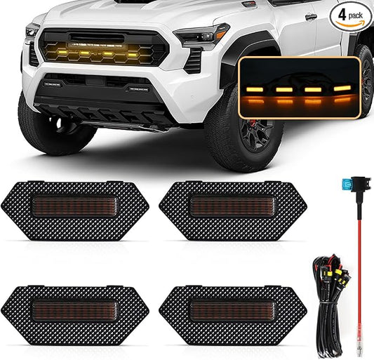 Grill Light for Tacoma TRD Pro 2024 2025, Smoked Shell Amber LED Front Grille Lights Fit for Tacoma Trailhunter