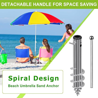 Dolibest Beach Umbrella Sand Anchor, Heavy-Duty Steel Beach Umbrella Holder with 3 Sleeves (Fits 1-2" Poles), Windproof Beach Umbrella Stake, Fully Welded Spiral Base Design for Ultimate Stability