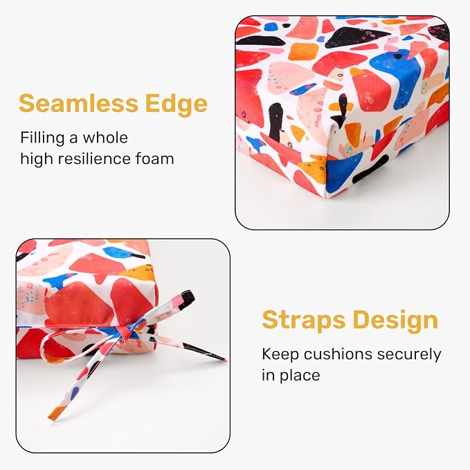 UNIKOME Outdoor Chair Cushions Pack of 4, Water Resistant Patio Cushions with Ties, High Density Sponge Filling Square Corner Seat Cushions for Outdoor Furniture, 18.5"*16"*3", Petal Stone
