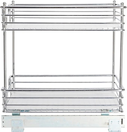 Household Essentials Glidez Chrome-Plated Steel Pull-Out/Slide-Out Storage Organizer with Plastic Liners for Under Cabinet Use - 2-Tier Design - Fits Standard Size Cabinet or Shelf, Chrome
