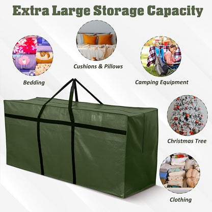 4 Pcs 176 Gallon Extra Large Moving Bags Heavy Duty Storage Bag with Strong Zipper Handle Foldable XXL Jumbo Storage Tote Packing Moving Box for College Dorm Travel Cloth Duffle (Green)