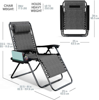 Nestl Zero Gravity Chairs Set of 4, Patio Lounge Chair Outdoor with Pillows & Cup Holder Trays, Adjustable Steel Mesh Reclining Camping Chair, Folding Patio Lawn Chair for Deck, Beach, Yard - Grey