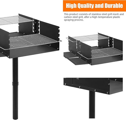 Large Park Style Charcoal Gril 40 x 25.5 x 52.5 Inch, Single Post Outdoor Grill, Heavy Duty Steel BBQ Charcoal Grill with Nets, Camp Grilling Barbecues for Parties, Backyard, Park