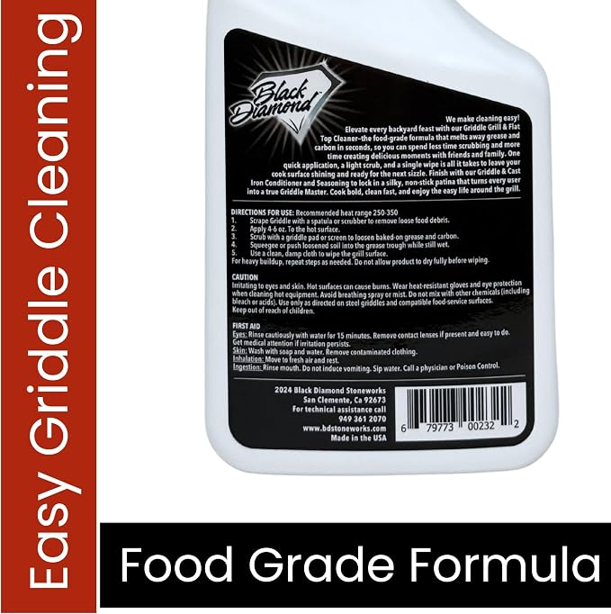 Griddle & Grill Cleaner – Flat Top Griddle Cleaner, Food-Contact Safe 1-QT | Flat Top Griddle Cleaner, Non-Caustic, Food-Contact Safe, Unscented, Residue-Free