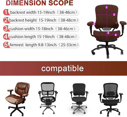 Tallew 4 Pcs Office Chair Covers Stretchable Armrest Seat,XL,Dark Brown | Universal Fit Office Desk Chairs, Protective Seat Backrest Slipcovers, Stretchable Prevent Wear, Easy Install for Rotating