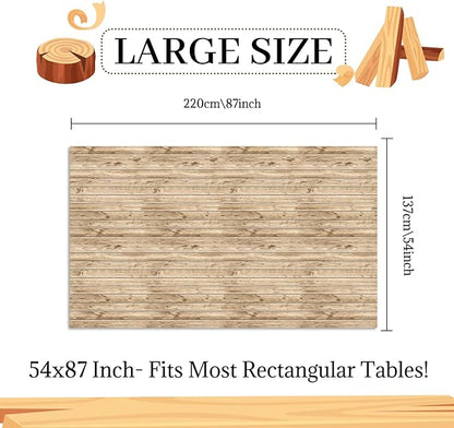 Wood Grain Plastic Tablecloths, 2PCS Wood Grain Tablecover Wood Print Tablecloth Brown Vintage Party Table Covers for Kitchen Dining Room, Barbecue Party Decorations, 54 x 87 Inches