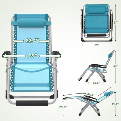 ZENPETIO 29In XL Zero Gravity Chair, 440LBS with Cushion | Anti Gravity Recliner Lounge Chair with Aluminum Alloy Lock & Footrest, 90-170° Adjustable, for Lawn Patio Indoor Outdoor
