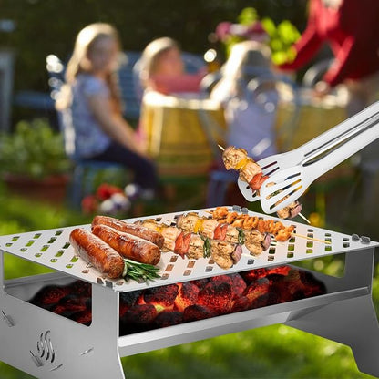 Onlyfire Portable Charcoal Grill, Heavy Duty Stainless Steel | Foldable Barbecue Grill, Carry Bag and BBQ Tong, For Patio Backyard, Outdoor Camping, Picnic and Hikin