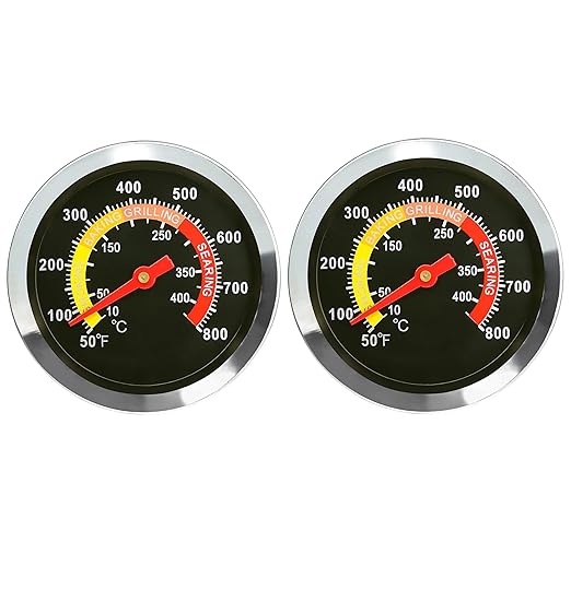 DOZYANT BBQ Charcoal Grill Smoker Temperature Gauge 2 PCS Pit Barbecue Thermometer Fahrenheit and Heat Indicator for Meat Cooking Port Lamb Beef, Stainless Steel Temp Gauge