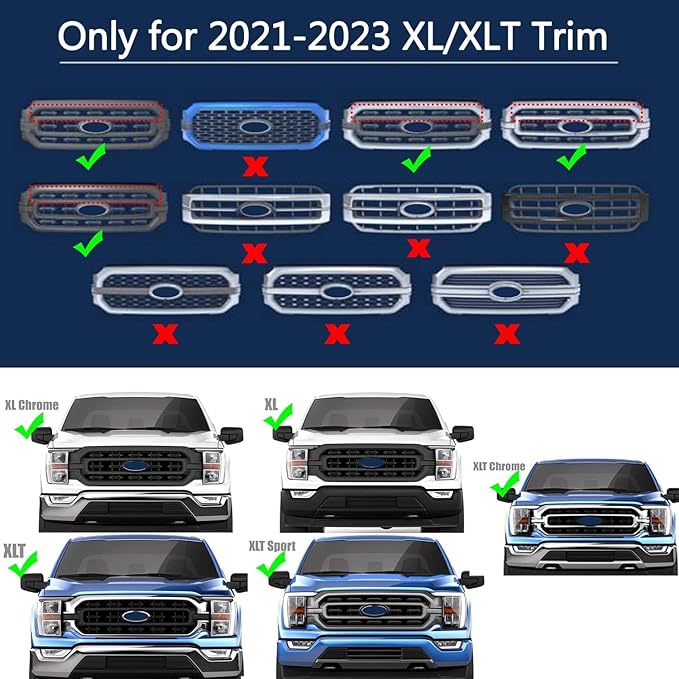 ‎MODIPIM 5PCS White LED Front Grille Lights for Ford F150 XL/XLT/XLT Sporting 2021-2023 Front Grill Smoked Lens Running Light Kit with Wiring Harness