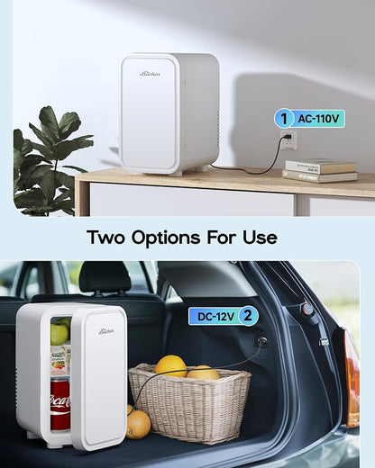 BEICHEN Mini Fridge,6 Liter / 8 Can Small Fridge for Bedroom, Car, Office & Dorm, 110V AC/DC Portable Thermoelectric Cooler & Warmer for Skincare, Food, Drinks, White