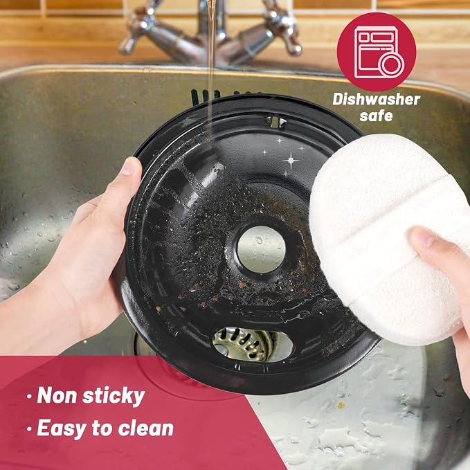 WB31M19 and WB31M20 GE Drip Pans for Electric Stove, 10% Energy Save by Enamel Spraying Prevent Bending and Rust -Includes a Set of 4 Black Stove Drip Pans(2 * 6+2 * 8)