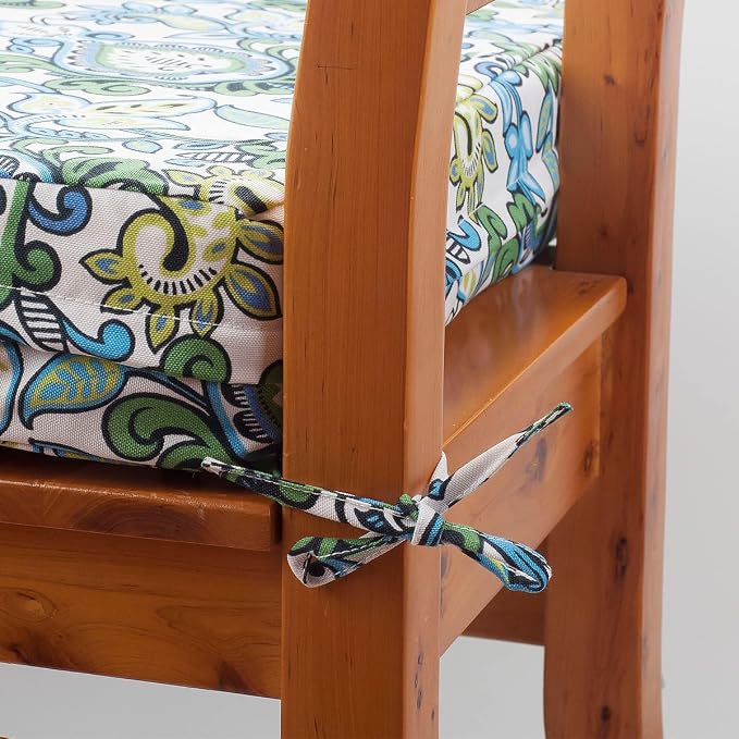 Magpie Fabrics Indoor Outdoor Cushion Cover Replacement 2 Pack, NO Insert! Water Repellent Slipcover with Ties Decor for Patio Garden Chair Seat Sofa Bench Wicker(Botanical Blue Green, 20x18x4 Inch)